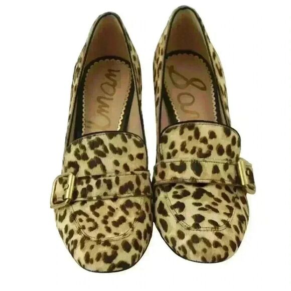 Sam Edelman Stilson Calf Hair Leopard Block Heel Loafers Pumps Shoes Size 7 M - Picture 2 of 8